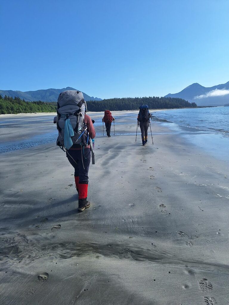 Hiking across a beach