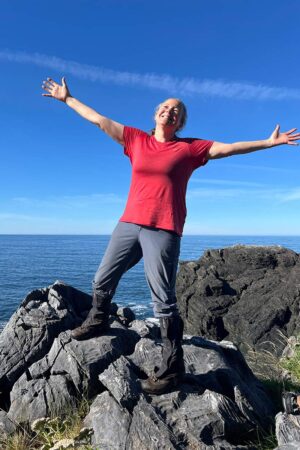 Joyous woman hiker
